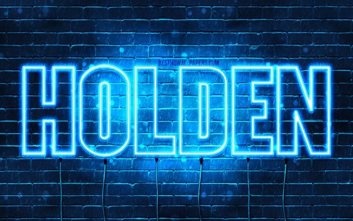 Holden, 4k, les papiers peints avec les noms, le texte horizontal, Holden nom, bleu n&#233;on, une photo avec le nom de Holden