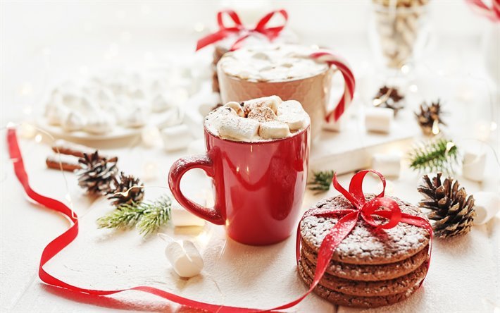 Noel, kırmızı bardak, kurabiye, şekerleme, kakao, Mutlu Noeller, Mutlu yıllar