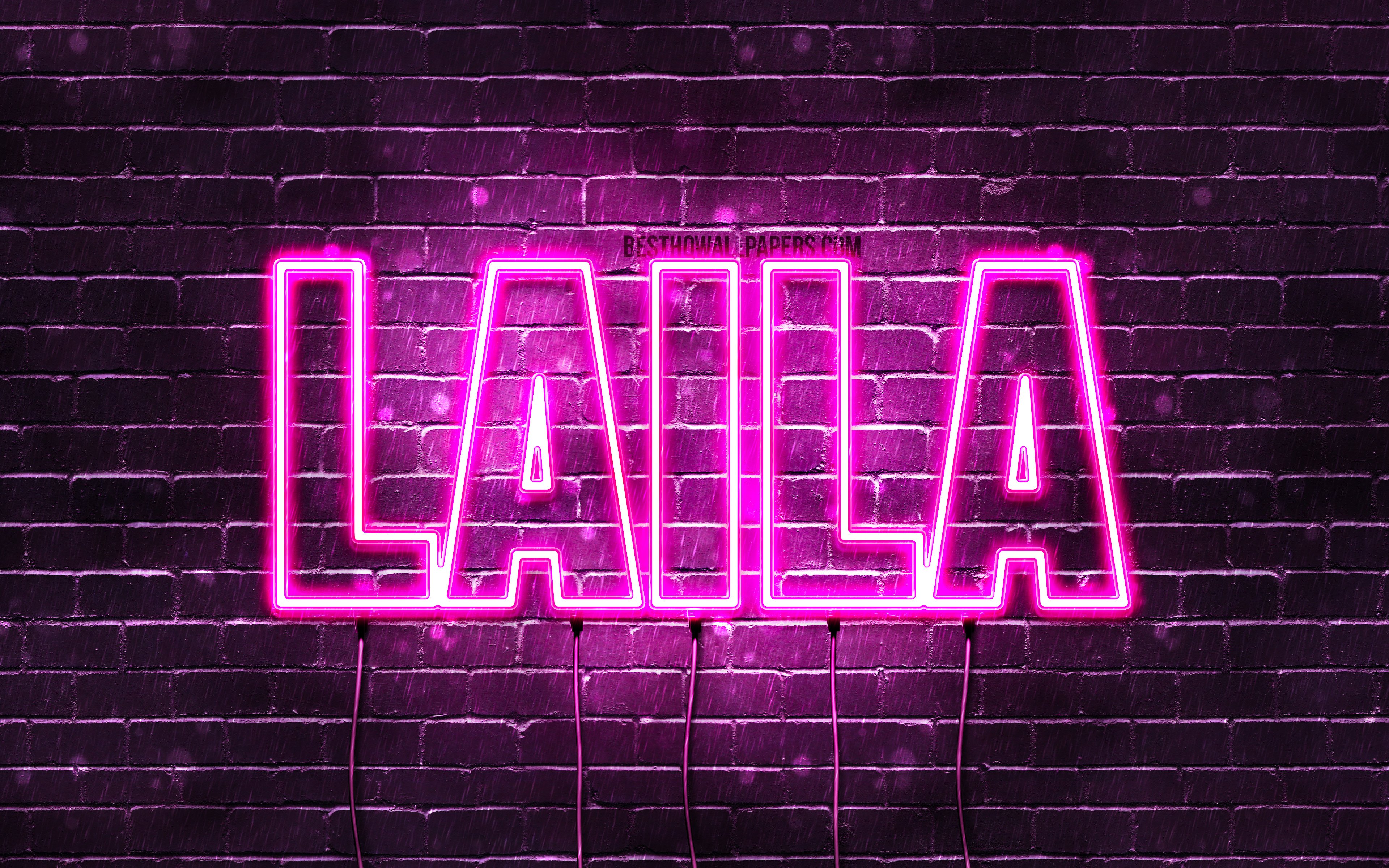 Download wallpapers Laila, 4k, wallpapers with names, female names, Laila  name, purple neon lights, horizontal text, picture with Laila name for  desktop with resolution 3840x2400. High Quality HD pictures wallpapers