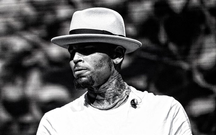 Chris Brown, la chanteuse am&#233;ricaine, le portrait, le monochrome s&#233;ance photo, Christopher Maurice Brown