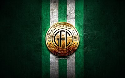 guarani fc, golden logo, serie b, gr&#252;n-metallic hintergrund, fu&#223;ball, guarani, brasilianische fu&#223;ball-club guarani-logo, fussball, brasilien