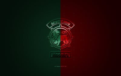 CS Maritimo, Portuguese football club, Primeira Liga, green red logo, green red carbon fiber background, football, Funchal, Portugal, CS Maritimo logo