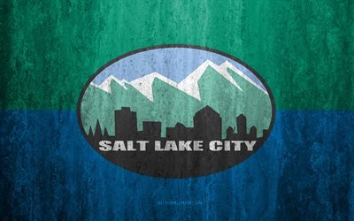 Amerikan şehirleri Salt Lake City, Utah, bayrak 4k, taş, arka plan, Amerikan şehir, grunge bayrak, Salt Lake City, ABD, bayrak, grunge, sanat, taş doku, bayraklar