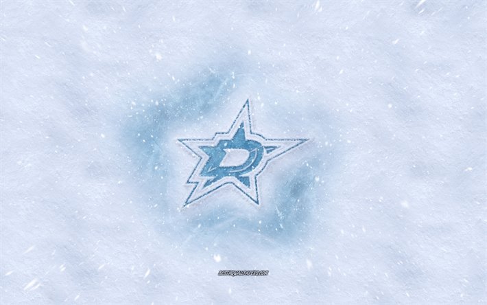 Dallas Stars logo, American hockey club, winter concepts, NHL, Dallas Stars ice logo, snow texture, Dallas, Texas, USA, snow background, Dallas Stars, hockey