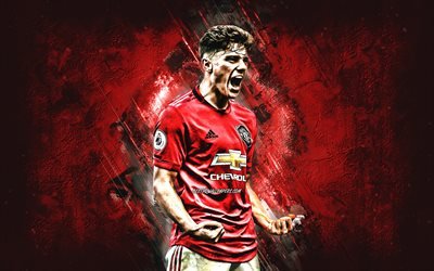 Daniel James, Manchester United FC, Premier League, Welsh football player, portrait, red stone background, football