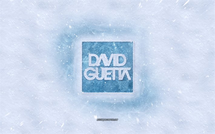 David Guetta-logo, talvi k&#228;sitteit&#228;, ranskalainen dj, lumen rakenne, lumi tausta, David Guetta tunnus, talven taidetta, David Guetta