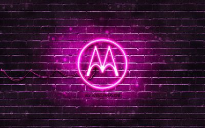 motorola purple-logo, 4k, purple brickwall -, motorola-logo, brands, motorola neon-logo, motorola