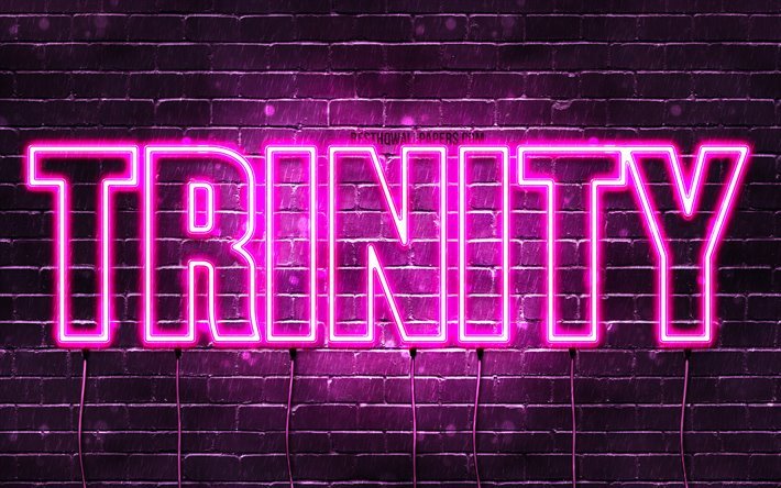 Trinity, 4k, tapeter med namn, kvinnliga namn, Trinity namn, lila neon lights, &#246;vergripande text, bild med Trinity namn