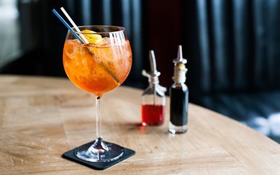 Aperol حقنة كوكتيل, 4k, ماكرو, الكوكتيلات, الزجاج مع شرب, Aperol حقنة, الزجاج مع Aperol حقنة