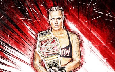 Ronda Rousey, la WWE, grunge de l&#39;art, des lutteurs am&#233;ricains, la lutte, le rouge abstrait rayons, Ronda Jean Rousey, les lutteuses, les lutteurs