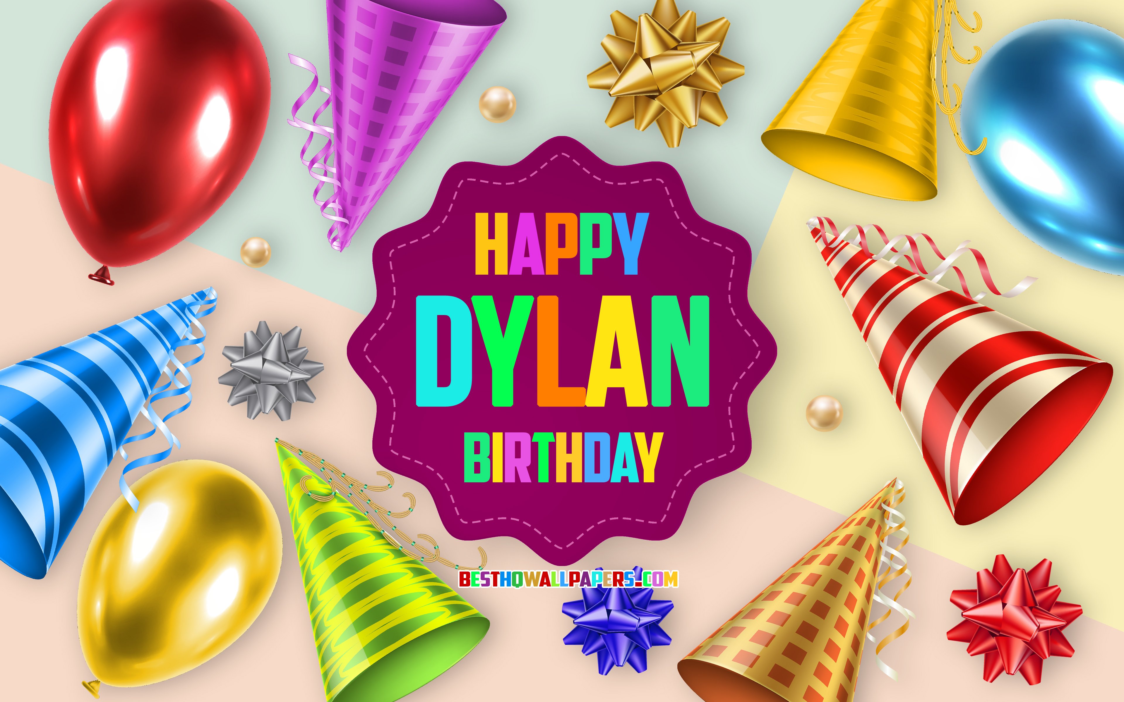 Download Wallpapers Happy Birthday Dylan Birthday Balloon Background Dylan Creative Art Happy Dylan Birthday Silk Bows Dylan Birthday Birthday Party Background For Desktop With Resolution 3840x2400 High Quality Hd Pictures Wallpapers