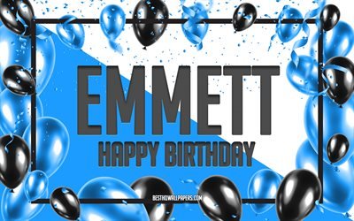 Happy Birthday Emmett, Birthday Balloons Background, Emmett, wallpapers with names, Emmett Happy Birthday, Blue Balloons Birthday Background, greeting card, Emmett Birthday