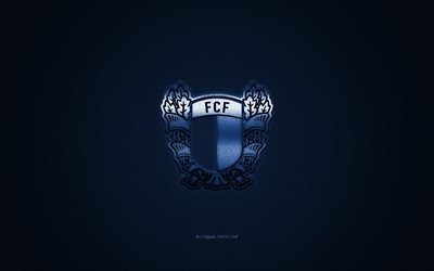FC Famalicao, Portuguese football club, Primeira Liga, blue logo, blue carbon fiber background, football, Vila Nova di Famalican, Portugal, FC Famalicao logo