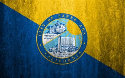 Lippu Santa Ana, California, 4k, kivi tausta, Amerikkalainen kaupunki, grunge lippu, Santa Ana, USA, Santa Ana lippu, grunge art, kivi rakenne, liput amerikan kaupungit