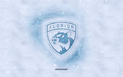 Florida Panthers logotyp, American hockey club, vintern begrepp, NHL, Florida Panthers ice logotyp, sn&#246; konsistens, Soluppg&#229;ng, Florida, USA, sn&#246; bakgrund, Florida Panthers, hockey