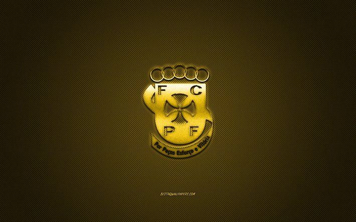 FC Pacos de Ferreira, Portekiz Futbol Kul&#252;b&#252;, Ilk Lig, sarı logo, sarı karbon fiber arka plan, futbol, Pacos de Ferreira, Portekiz, Pacos de Ferreira logosu