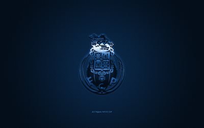 FC Porto, Portugisiska football club, Premier League, bl&#229; logo, bl&#229; kolfiber bakgrund, fotboll, Port, Portugal, FC Porto-logotyp