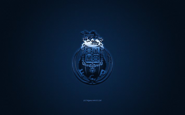 El FC Porto, el portugu&#233;s, el club de f&#250;tbol de la Primeira Liga, logo azul, azul de fibra de carbono de fondo, f&#250;tbol, Porto, Portugal, FC Porto logotipo