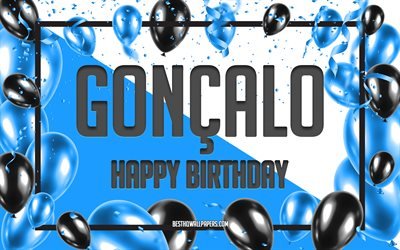 Happy Birthday Gonсalo, Birthday Balloons Background, Gonсalo, wallpapers with names, Gonсalo Happy Birthday, Blue Balloons Birthday Background, greeting card, Gonсalo Birthday