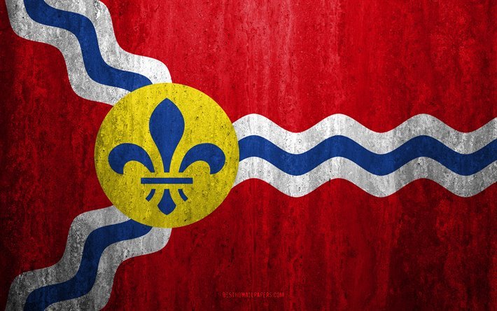 Flagga f&#246;r St Louis, Missouri, 4k, sten bakgrund, Amerikansk stad, grunge flagga, St Louis, USA, St Louis flagga, grunge konst, sten struktur, flaggor av amerikanska st&#228;der