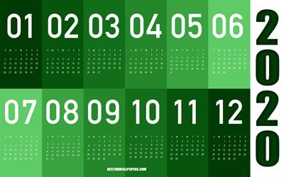 Verde 2020 Calendario, 2020 concetti, verde, astratto sfondo, il 2020, Calendario, carta di arte