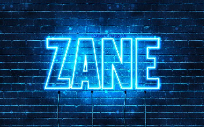 Zane, 4k, taustakuvia nimet, vaakasuuntainen teksti, Zane nimi, blue neon valot, kuva Zane nimi