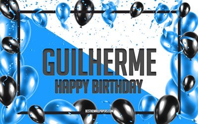 Buon Compleanno Guilherme, feste di Compleanno, Palloncini Sfondo, Guilherme, sfondi per il desktop con nomi, Guilherme buon Compleanno, Palloncini Blu di Compleanno, Sfondo, biglietto di auguri, Guilherme Compleanno