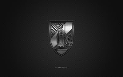 Vitoria de Guimaraes, portugais, club de football, Primeira Liga, logo argent&#233;, gris en fibre de carbone de fond, football, Guimaraes, Portugal, Vitoria de Guimaraes logo