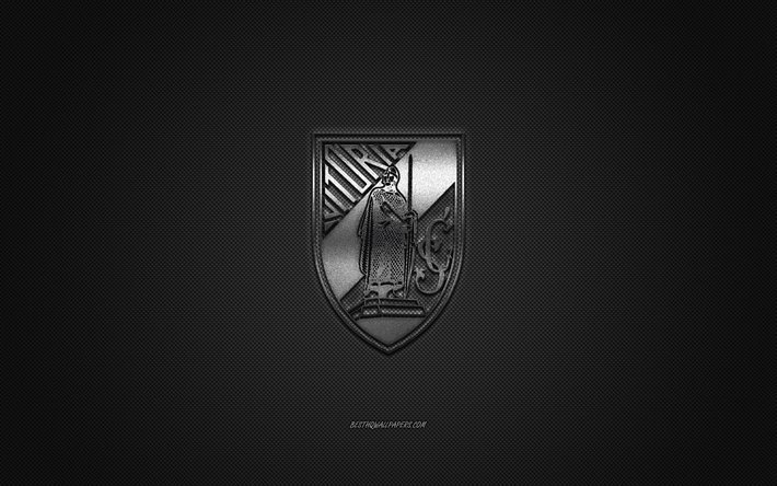 Vitoria de Guimaraes, portugais, club de football, Primeira Liga, logo argent&#233;, gris en fibre de carbone de fond, football, Guimaraes, Portugal, Vitoria de Guimaraes logo