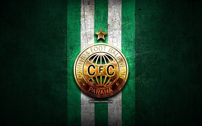 Coritiba FC, altın logo, Seri B, yeşil metal arka plan, futbol, Coritiba FBC, Brezilyalı Futbol Kul&#252;b&#252;, Coritiba logosu, Brezilya