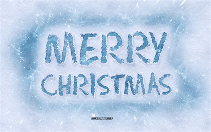 Merry Christmas, inscription on snow, ice letters, winter concepts, snow, winter art, Christmas