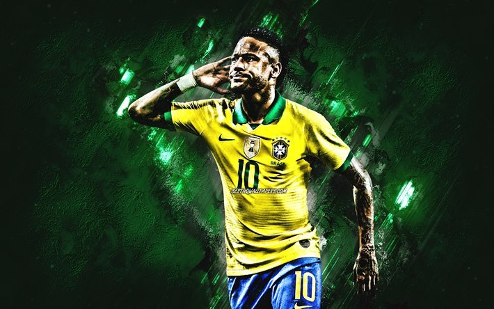 Neymar Jr, Brasiliens herrlandslag i fotboll, Brasiliansk fotbollsspelare, anfallare, portr&#228;tt, Brasilien, fotboll, Neymar