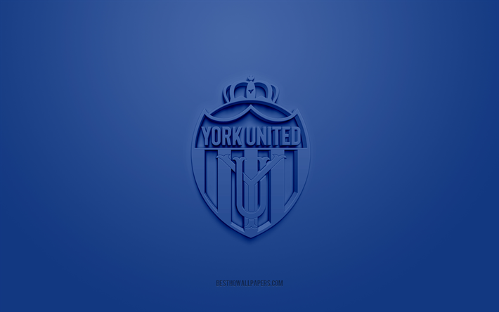 york united fc, kreatives 3d-logo, blauer hintergrund, canadian premier league, cpl, 3d-emblem, canadian soccer club, kanada, 3d-kunst, fußball, york united fc 3d-logo