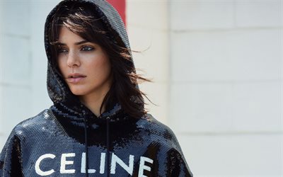 Kendall Jenner, Amerikkalainen malli, Photoshoot, Musta kiiltävä takki, Suositut mallit, Kauniit naiset