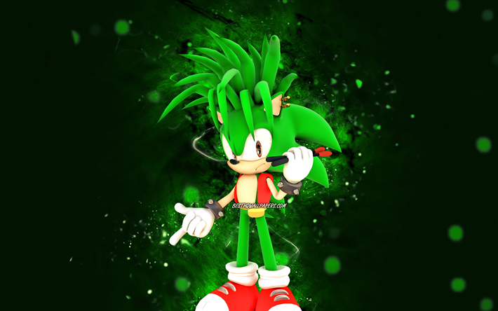 Manic the Hedgehog, 4K, green neon lights, Sonic Underground, Green Sonic, creative, Manic the Hedgehog 4K