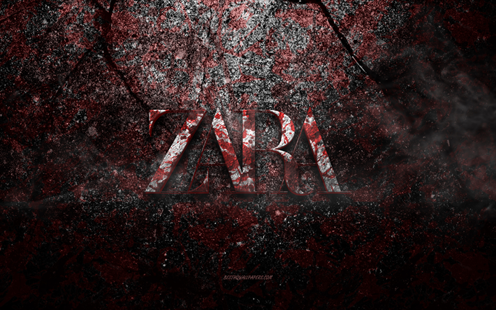 Logo Zara, art grunge, logo pierre Zara, texture pierre rouge, Zara, texture pierre grunge, embl&#232;me Zara, logo Zara 3d