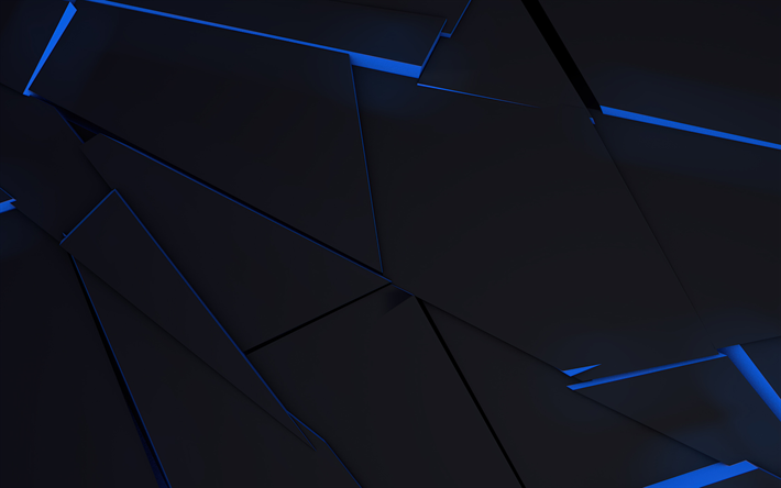 Download wallpapers 4k, black 3D shards, blue neon light, geometric shapes,  creative, geometric art, black abstract background, shards textures, shards  for desktop free. Pictures for desktop free