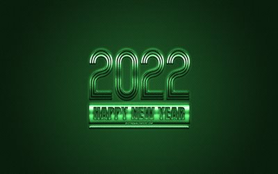 2022 New Year, 2022 green background, 2022 concepts, Happy New Year 2022, green carbon texture, green background