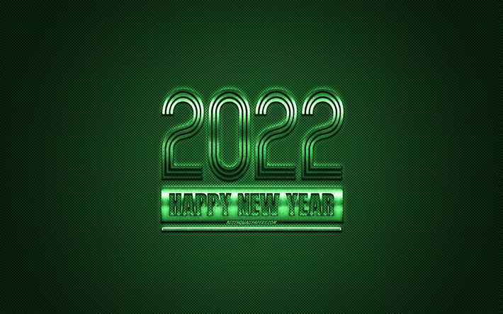 2022 New Year, 2022 green background, 2022 concepts, Happy New Year 2022, green carbon texture, green background