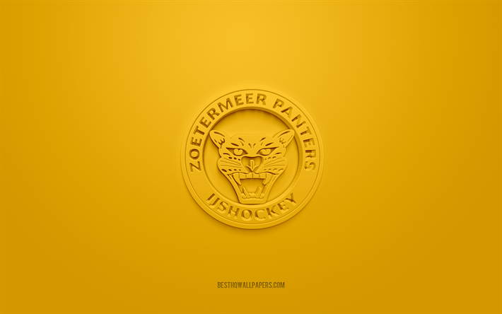 Zoetermeer Panthers, kreativ 3D-logotyp, gul bakgrund, BeNe League, 3d-emblem, holl&#228;ndska hockeyklubben, Nederl&#228;nderna, 3d-konst, hockey, Zoetermeer Panthers 3d-logotyp