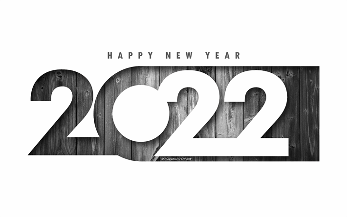 2022 Ano Novo, fundo cinza de madeira, n&#250;meros de madeira, Feliz Ano Novo 2022, fundo branco, Fundo de papel 2022, Ano Novo 2022, conceitos de 2022