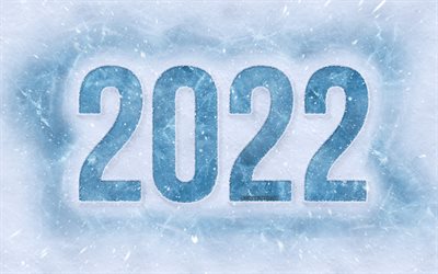 Happy New Year 2022, snow background, 2022 inscription on ice, New Year 2022, ice background, 2022 concepts, 2022 New Year