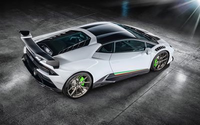4k, Vorsteiner Lamborghini Huracan EVO RWD Monza, 2021, ylhäältä katsottuna, ulkoa, valkoinen superauto, viritys Huracan, Lamborghini Huracan, italialaiset urheiluautot, Vorsteiner, Lamborghini