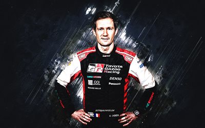 S&#233;bastien Ogier, Toyota GAZOO Racing WRT, pilote de rallye fran&#231;ais, portrait, fond pierre bleue, WRC, rallye, championnat du monde des rallyes