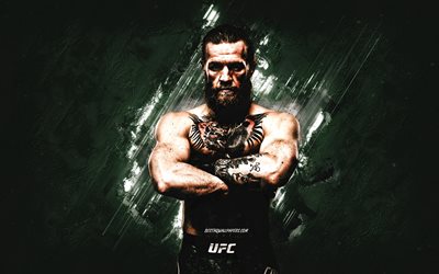 コナー・マクレガー, UFC, アイルランドの戦闘機, 緑の石の背景, グランジアート