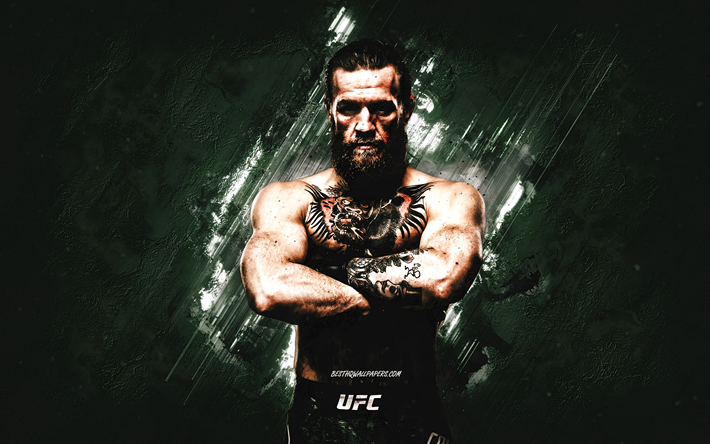 Conor Mcgregor, UFC, Irish fighter, green stone background, Ultimate Fighting Championship, grunge art