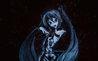 Hatsune Miku, Vocaloid, blue glitter art, Vocaloid characters, black background, anime characters, Hatsune Miku Vocaloid, Miku Hatsune