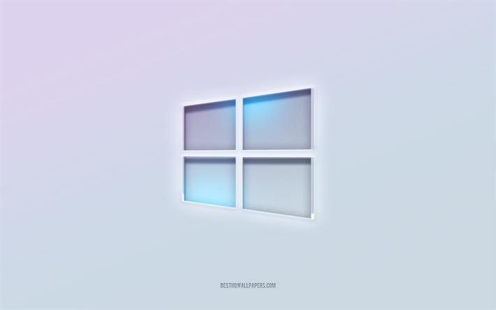 Logo di Windows 10, testo 3d tagliato, sfondo bianco, logo 3d di Windows 10, emblema di Windows 10, Windows 10, logo in rilievo, emblema di Windows 10 3d, Windows