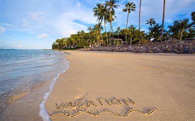 de vacaciones, Ma&#241;ana, islas tropicales, la playa, el mar, la arena, las palmeras