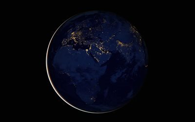La tierra en la noche, el espacio, las luces de la ciudad, Eurasia, planeta, &#193;frica, Tierra
